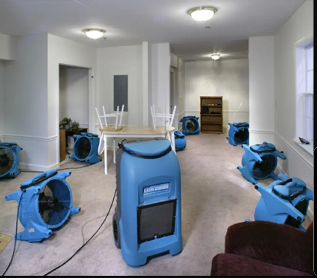 Air movers and dehumidifier setup for Water Damage Restoration in Rancho Calaveras